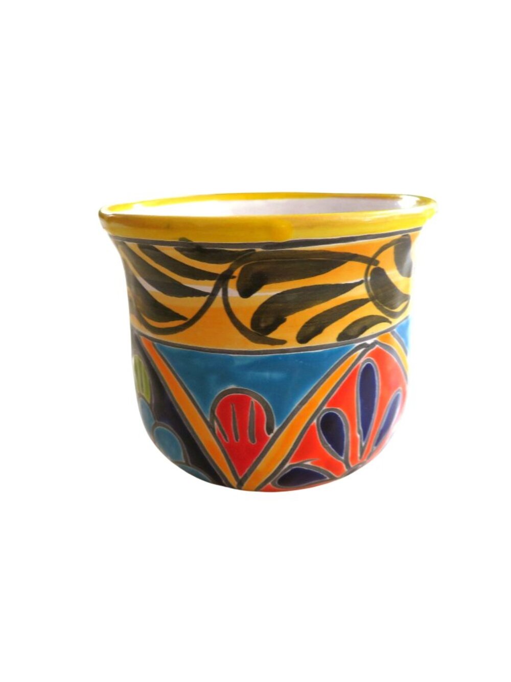 Hand-Painted Mexican Talavera Ceramic Planter Pot 5" Diameter 6" Height Vibrant